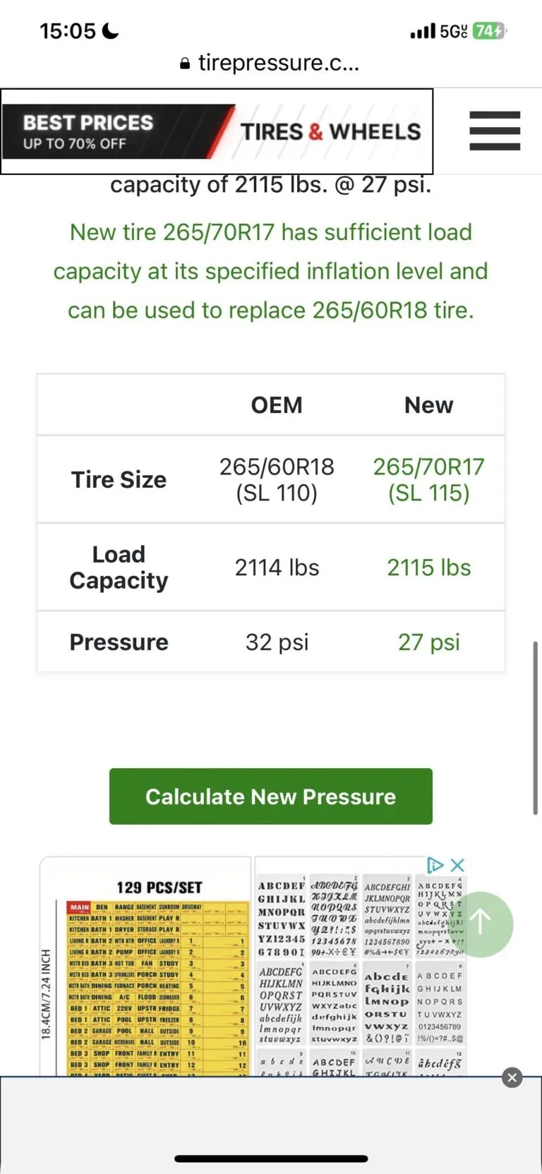 What is the Correct Tire Pressure for Lt265 70R17