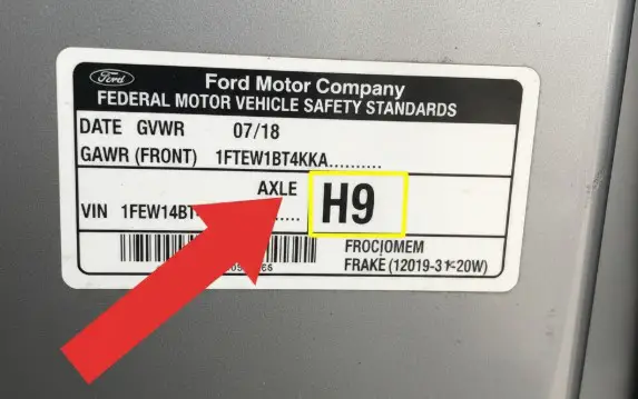 Locating the Axle Code on a Door Jamb Sticker