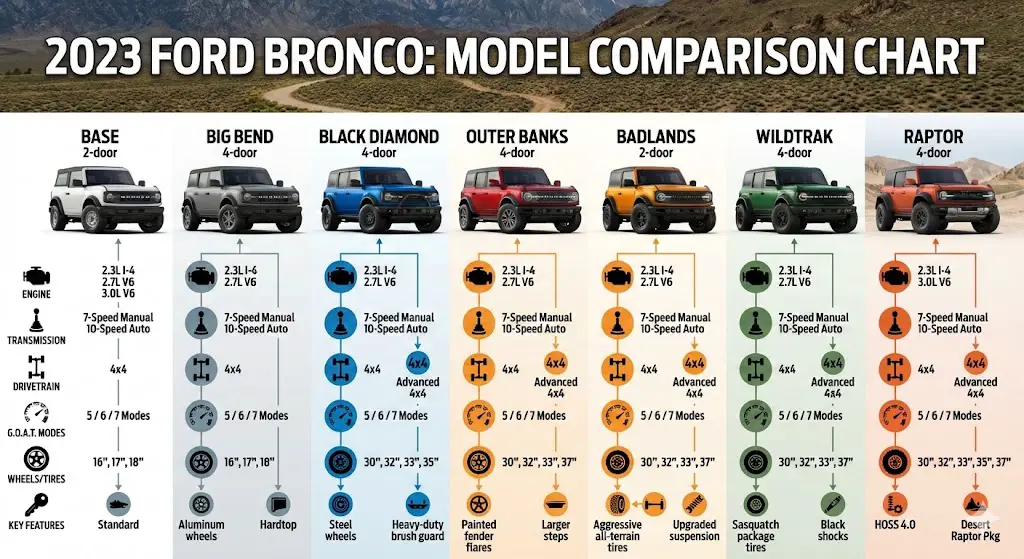 2023 ford bronco model comparison chart
