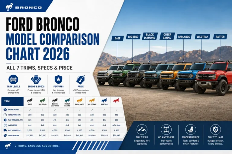 Ford Bronco Model Comparison Chart 2026: All 7 Trims, Specs & Price