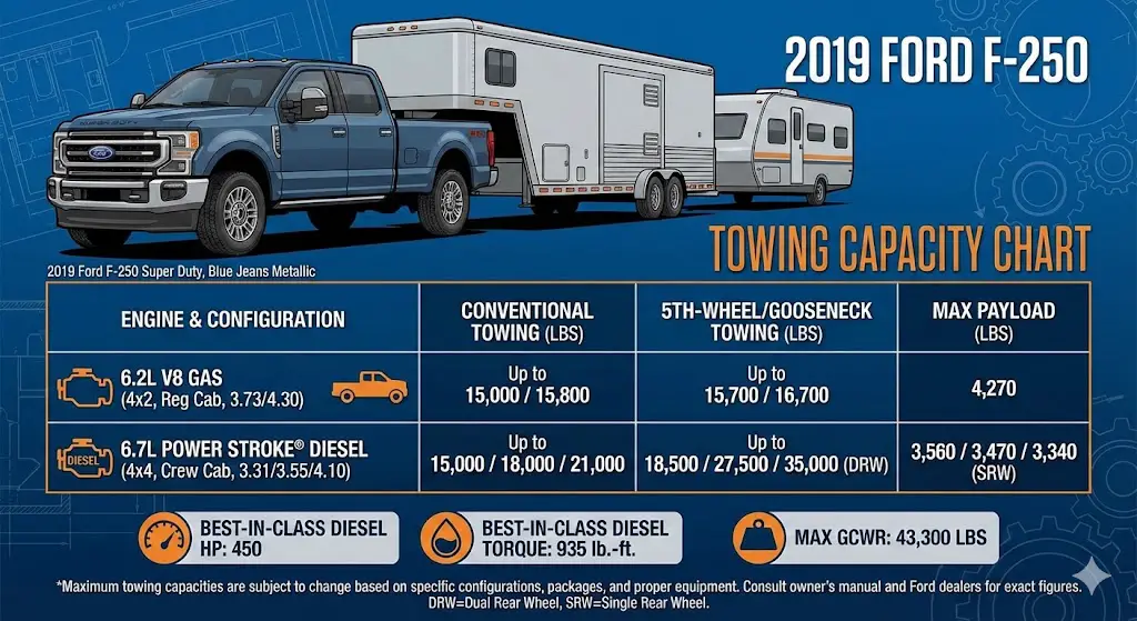 2019 ford f-250 towing capacity chart