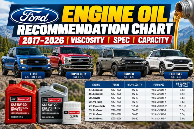 Ford Engine Oil Recommendation Chart: 2017–2026 Viscosity, Spec & Capacity