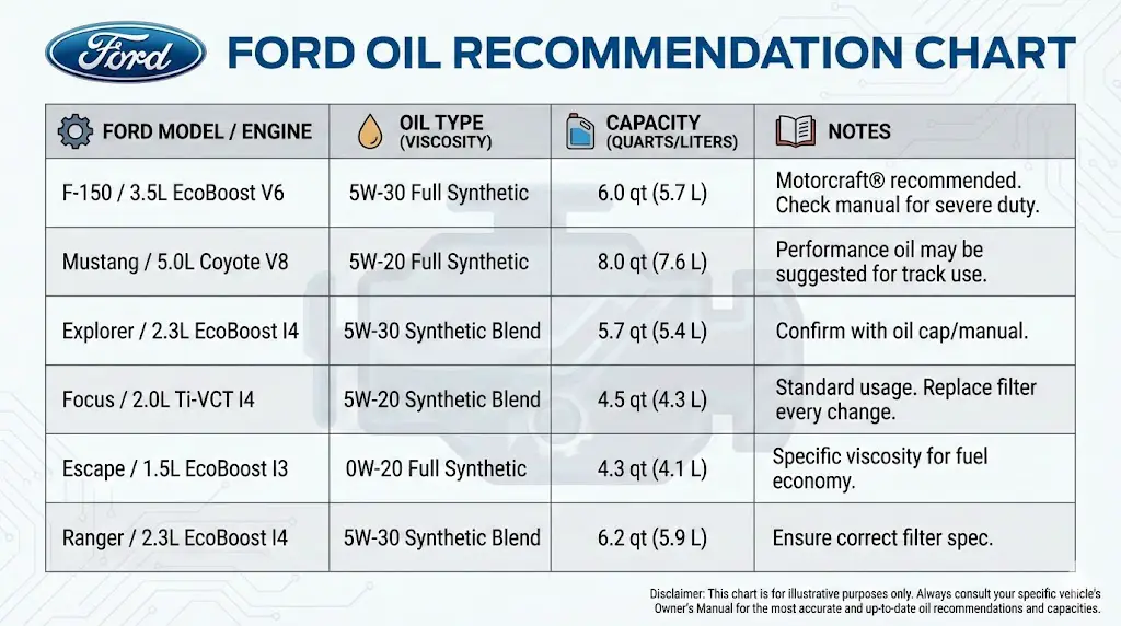 Ford Engine Oil Recommendation Chart