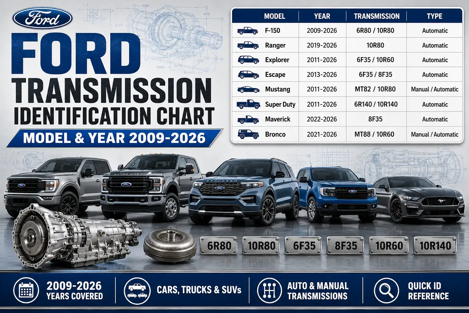 Ford Transmission Identification Chart: Model & Year 2009-2026 1 Ford Transmission Identification Chart: Model & Year 2009-2026