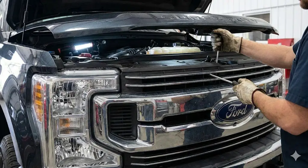 how to open ford f250 hood from outside