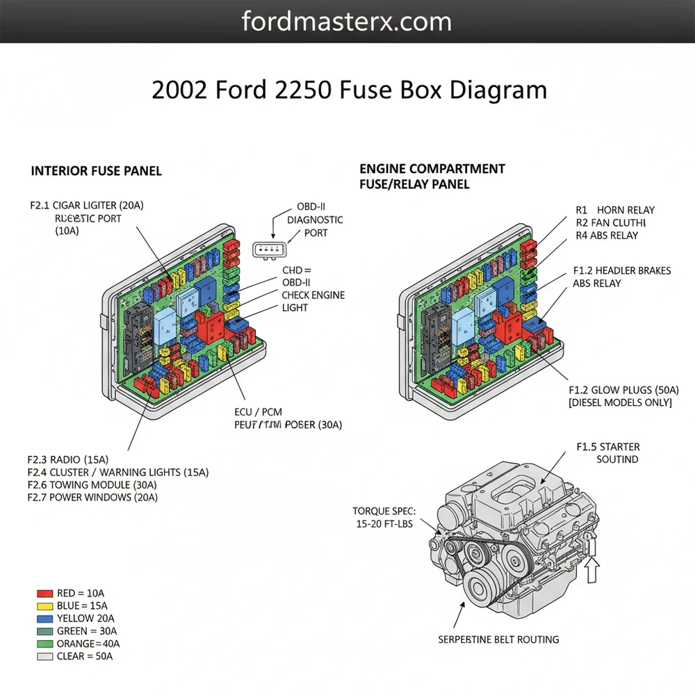2002 ford f250 fuse box diagram diagram with labeled components and explanations
