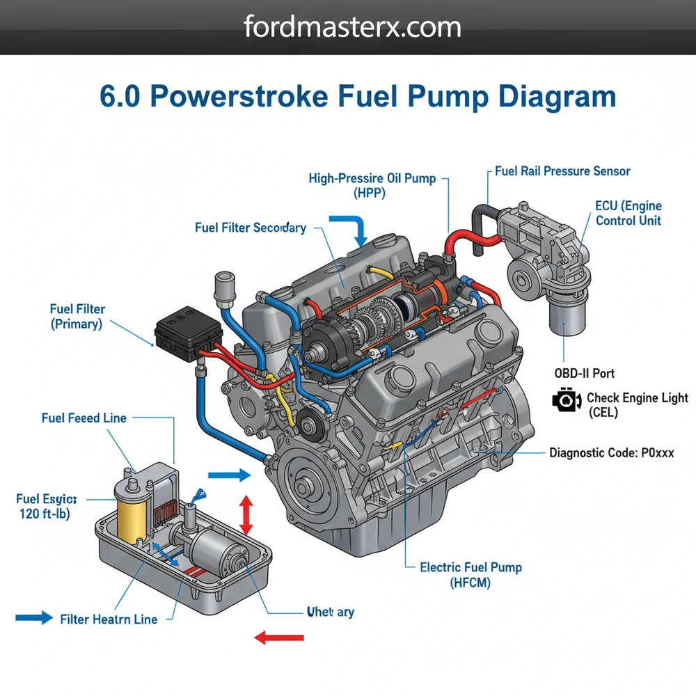 6.0 powerstroke fuel pump diagram diagram with labeled components and explanations