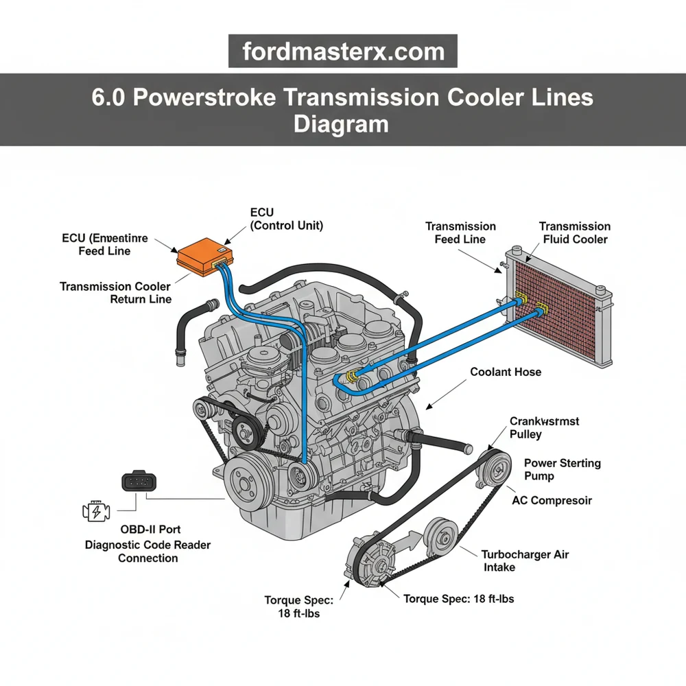 6.0 powerstroke transmission cooler lines diagram diagram with labeled components and explanations