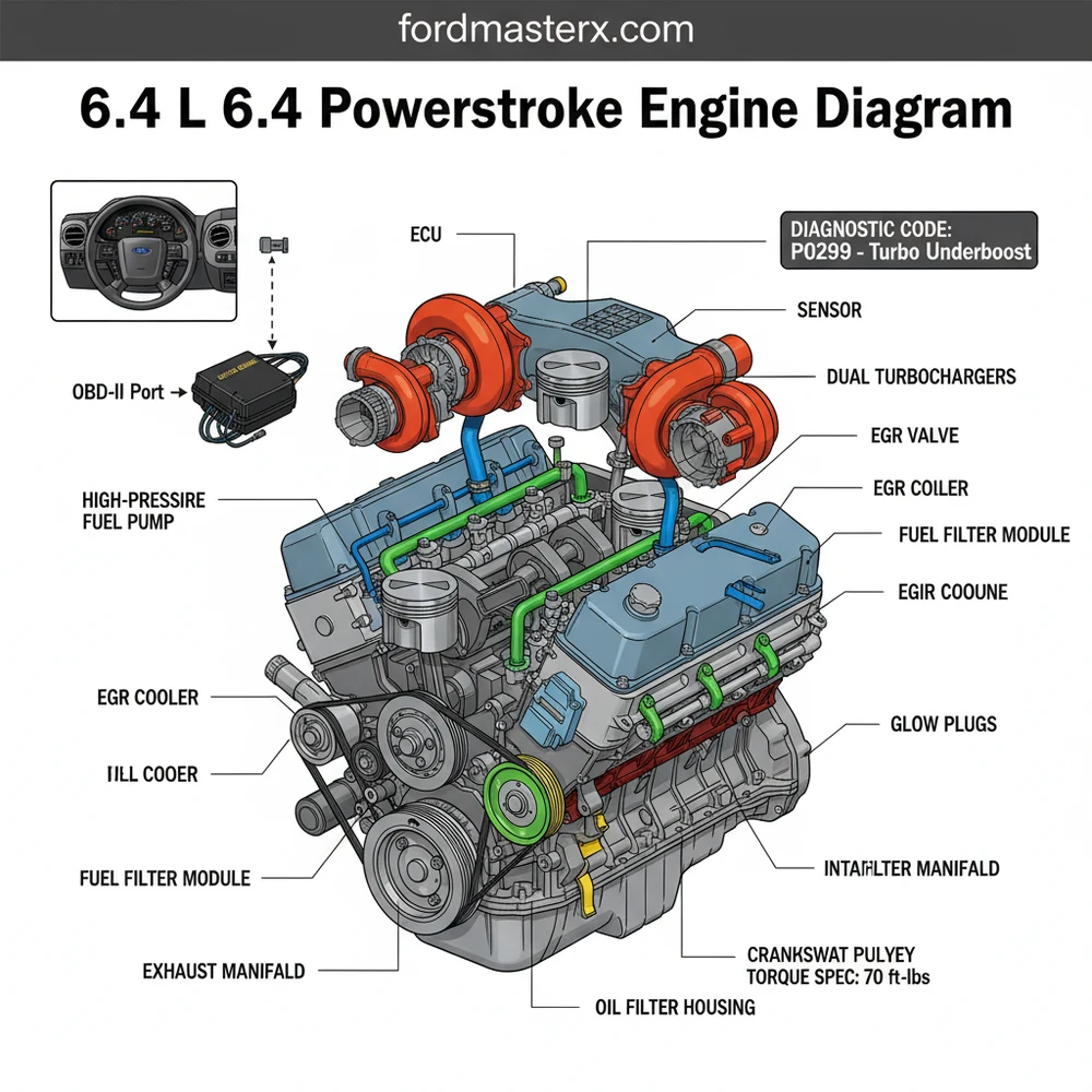 6.4 l 6.4 powerstroke engine diagram diagram with labeled components and explanations