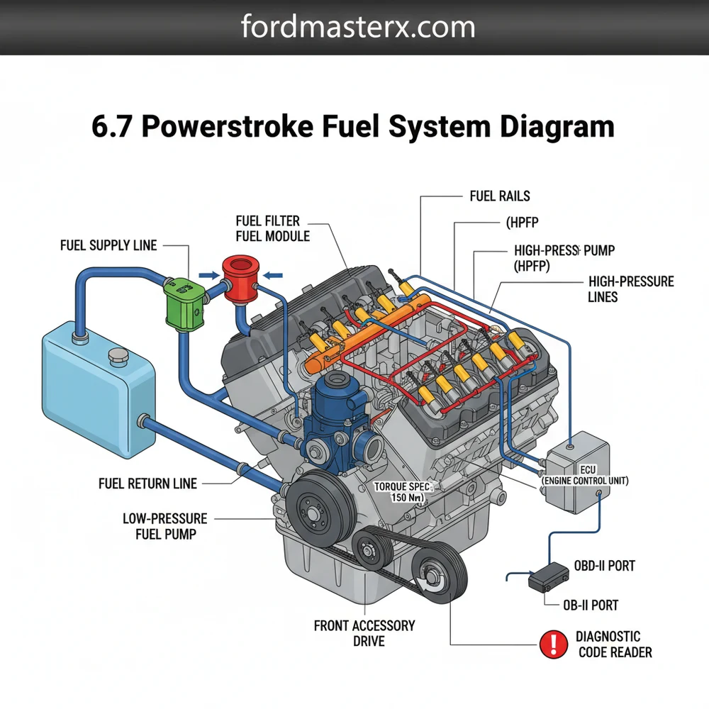 6.7 powerstroke fuel system diagram diagram with labeled components and explanations