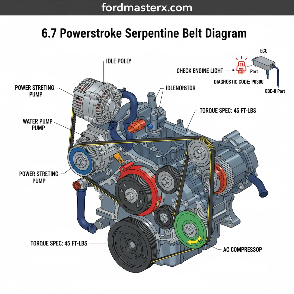 6.7 powerstroke serpentine belt diagram diagram with labeled components and explanations