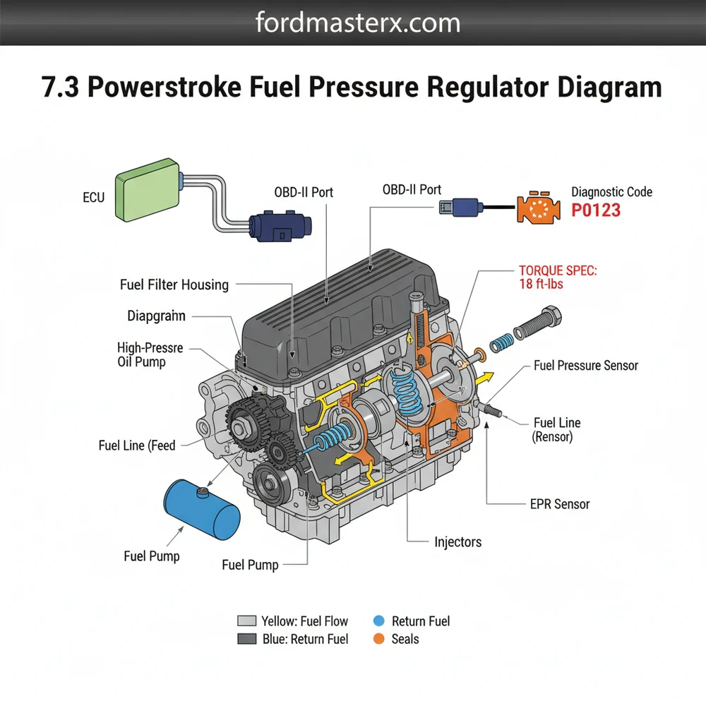 7.3 powerstroke fuel pressure regulator diagram diagram with labeled components and explanations