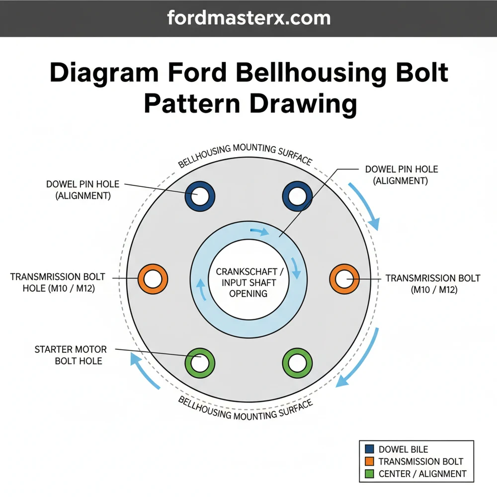 diagram ford bellhousing bolt pattern drawing diagram with labeled components and explanations