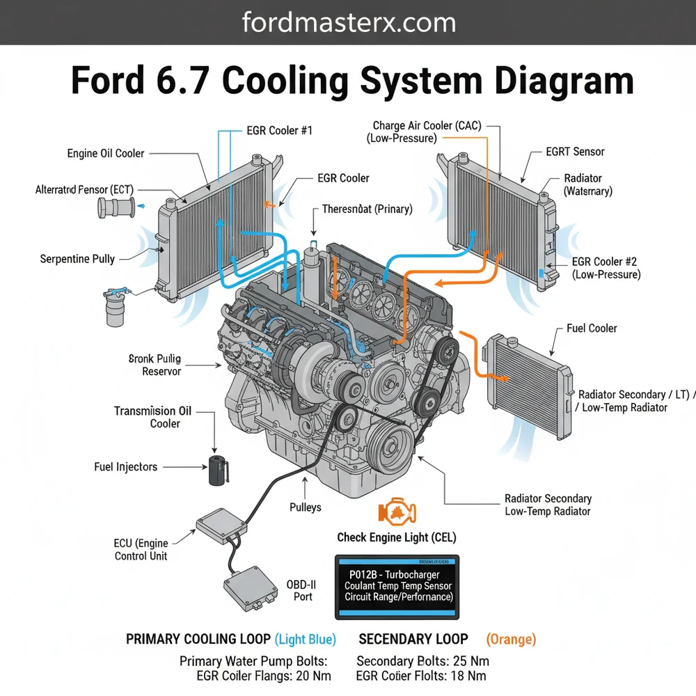 ford 6.7 cooling system diagram diagram with labeled components and explanations