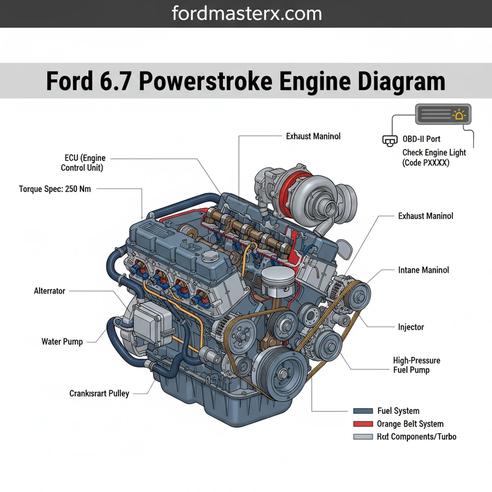 ford 6.7 powerstroke engine diagram diagram with labeled components and explanations