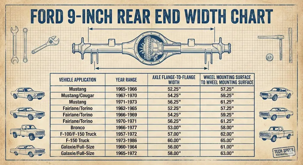ford 9 inch width chart