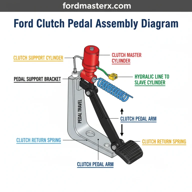 ford clutch pedal assembly diagram diagram with labeled components and explanations