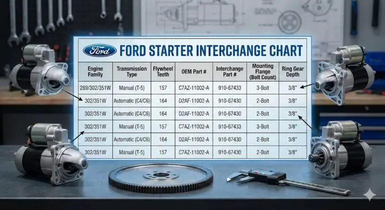 ford starter interchange chart