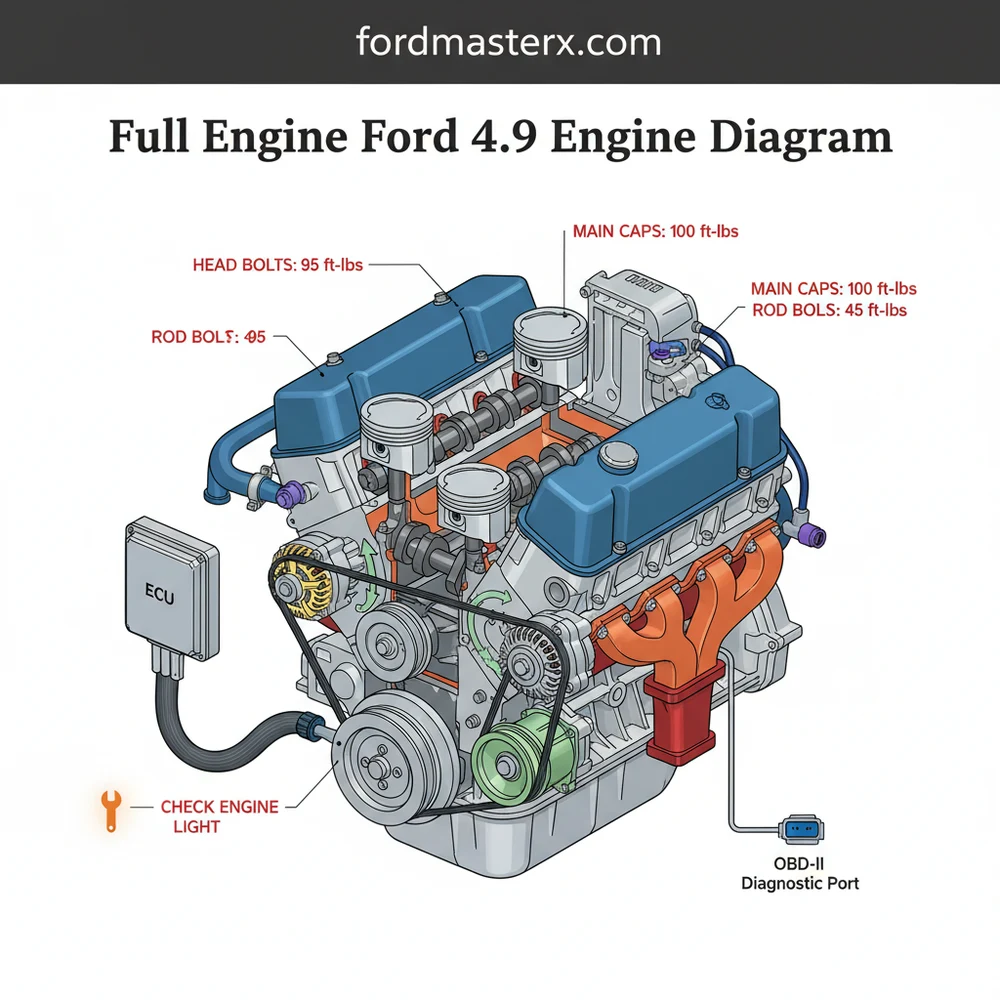 full engine ford 4.9 engine diagram diagram with labeled components and explanations