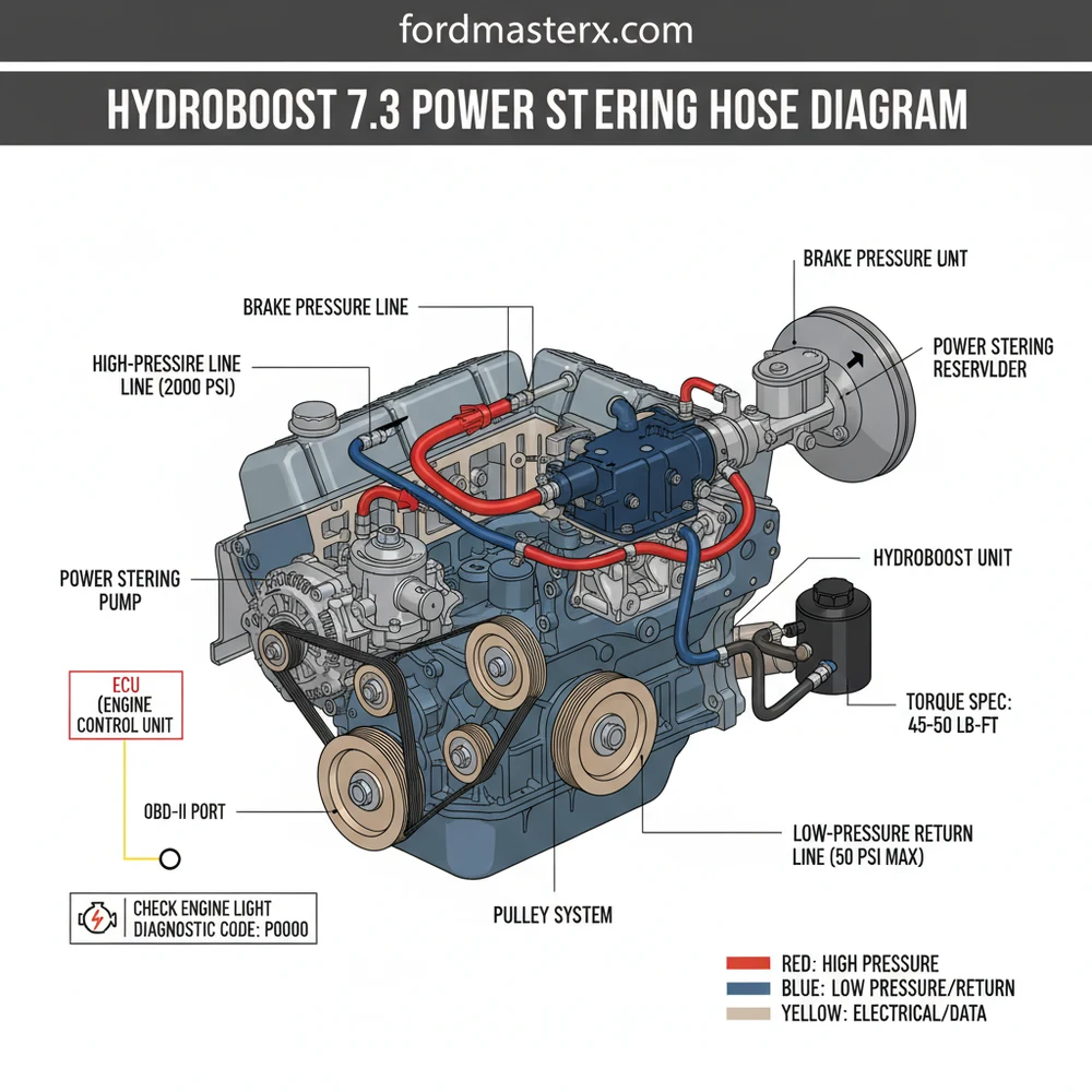 hydroboost 7.3 power steering hose diagram diagram with labeled components and explanations