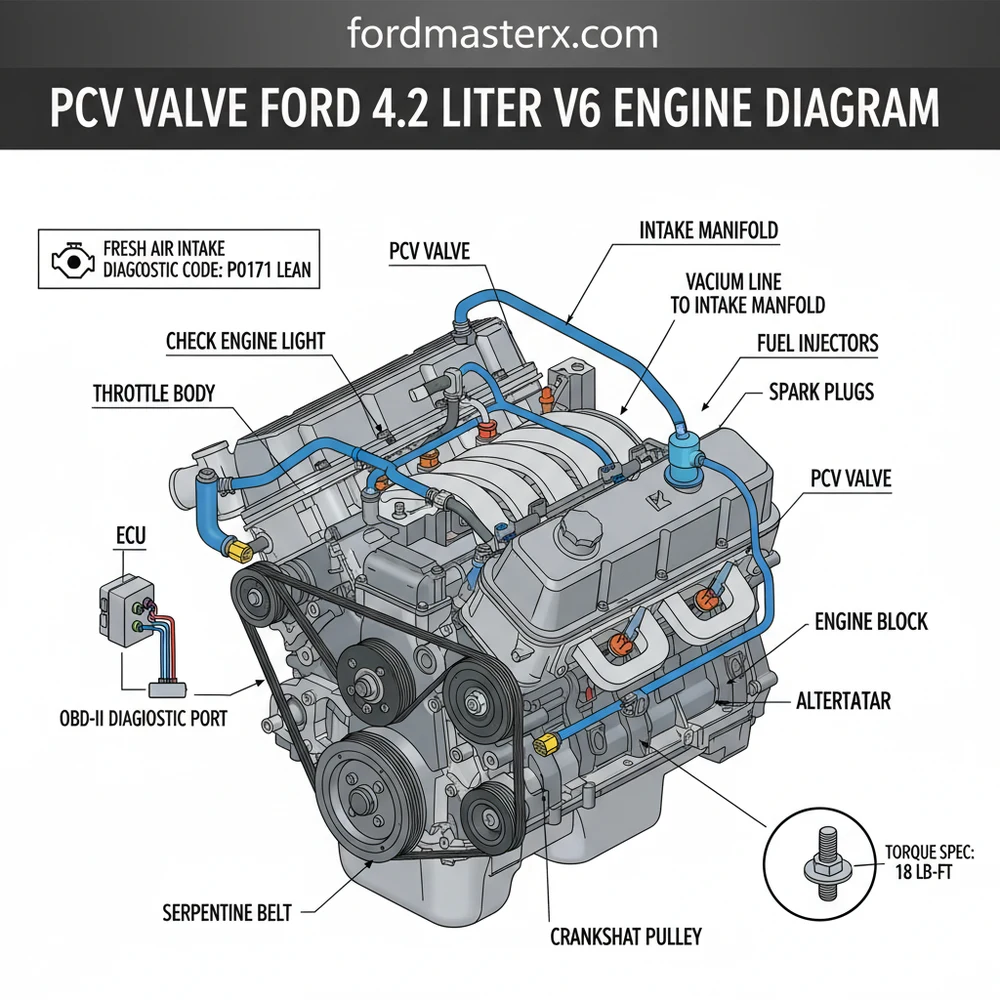 pcv valve ford 4.2 liter v6 engine diagram diagram with labeled components and explanations
