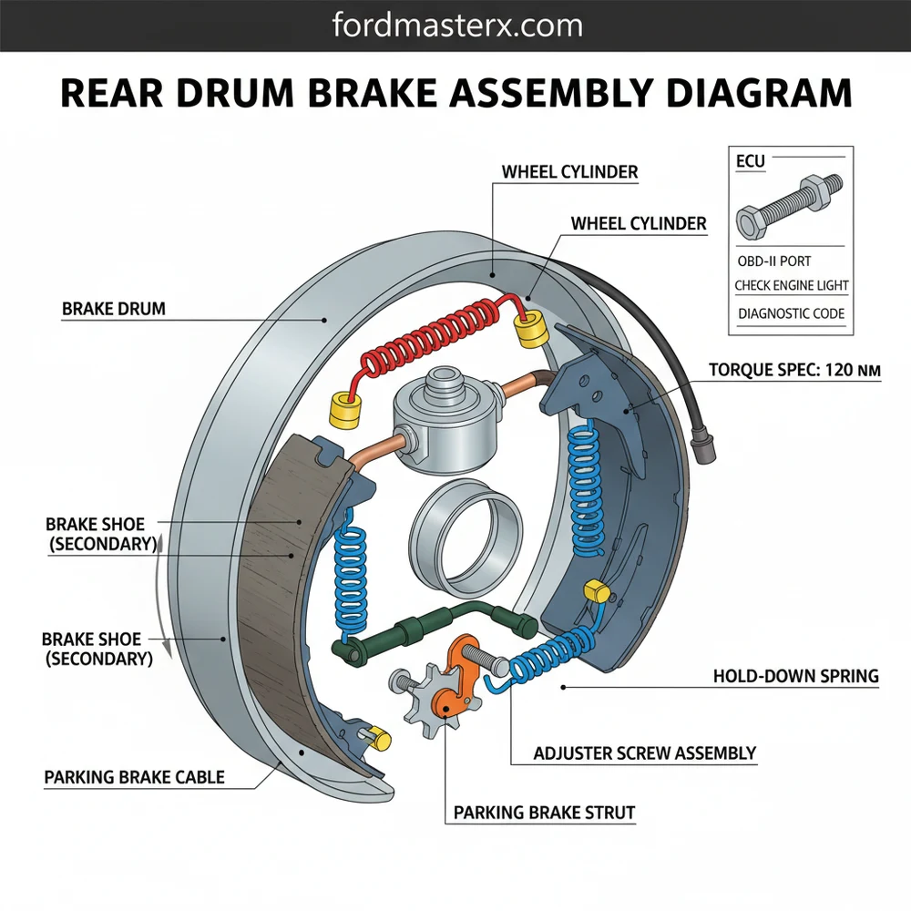 rear drum brake assembly diagram diagram with labeled components and explanations