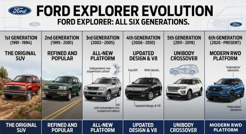 Ford Explorer First, Second, Third, Fourth, Fifth, and Sixth Generation