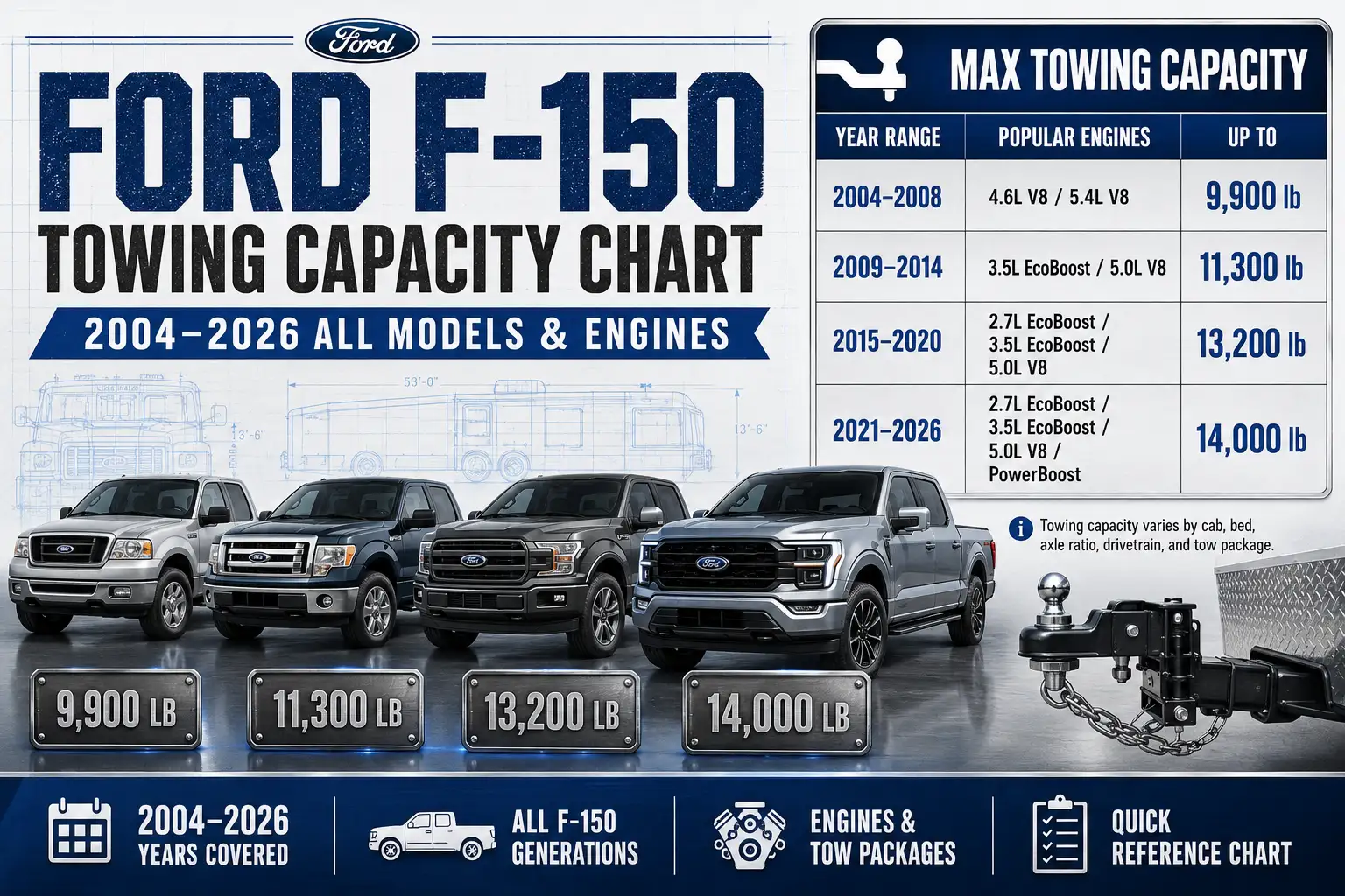 Ford F-150 Towing Capacity Chart: 2004-2026 All Models & Engines
