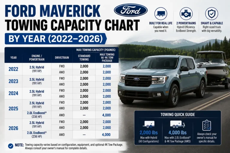 Ford Maverick Towing Capacity Chart By Year (2022–2026)