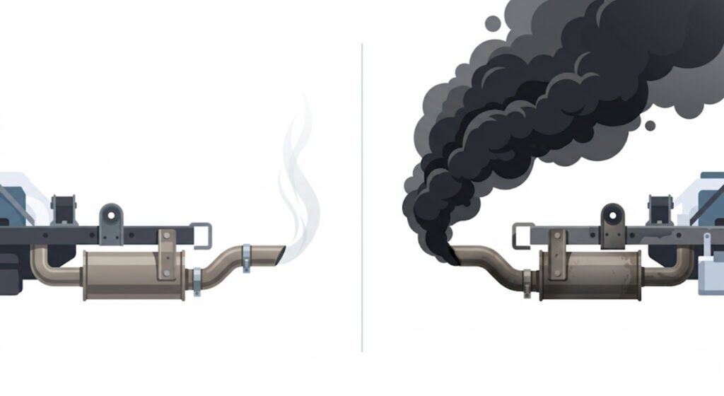 Clean exhaust versus black smoke from a diesel exhaust pipe — black smoke under load on a Ranger V6 diesel indicates EGR carbon buildup or injector fault