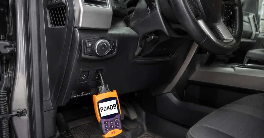 6.7 Powerstroke CCV Filter Replacement: Step-by-Step Guide (2011–2024 F-250 and F-350) 2 OBD2 scanner showing P04DB code on Ford 6.7 Powerstroke Super Duty
Search Terms: OBD2 scanner Ford truck diagnostic, check engine light diagnostic Ford diesel, Ford Super Duty OBD port scanner, diesel truck code reader, P04DB check engine diagnostic