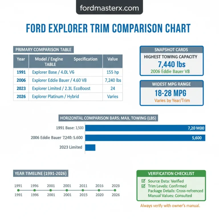 Ford Explorer Trim Comparison Specification Chart By Year (1991–2026)
