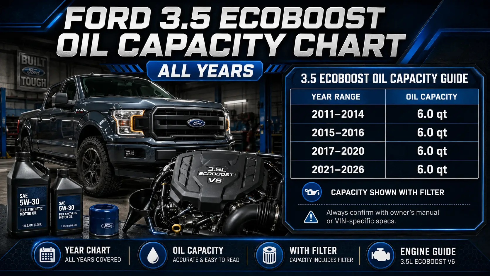Ford 3.5 EcoBoost Oil Capacity Chart — All Years