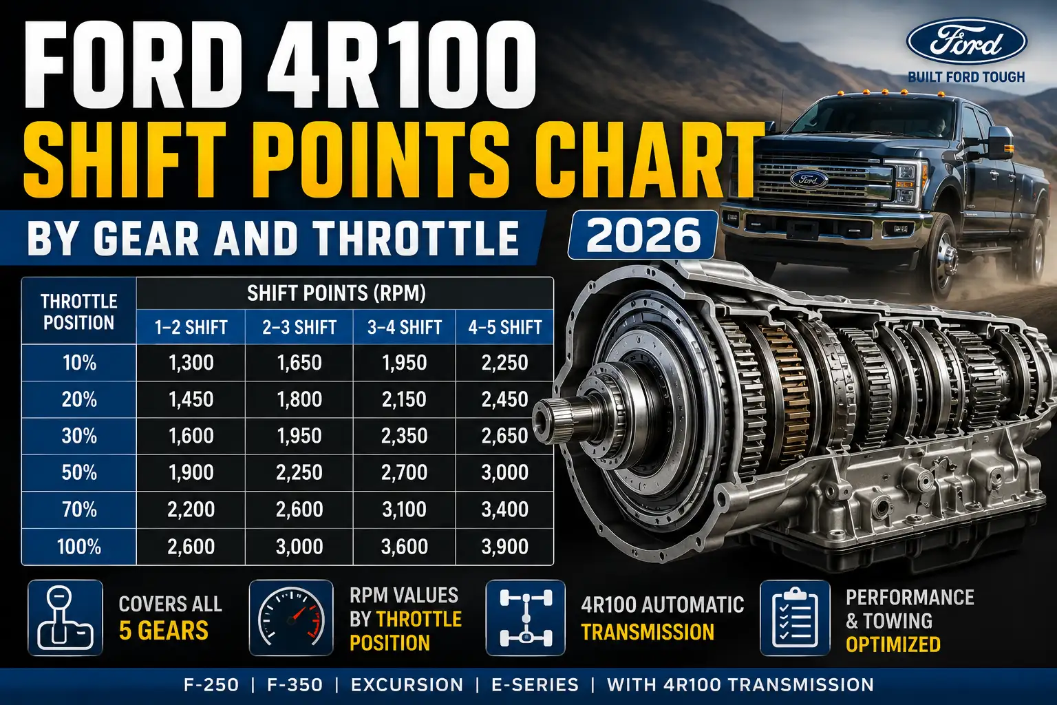 Ford 4R100 Shift Points Chart by Gear and Throttle