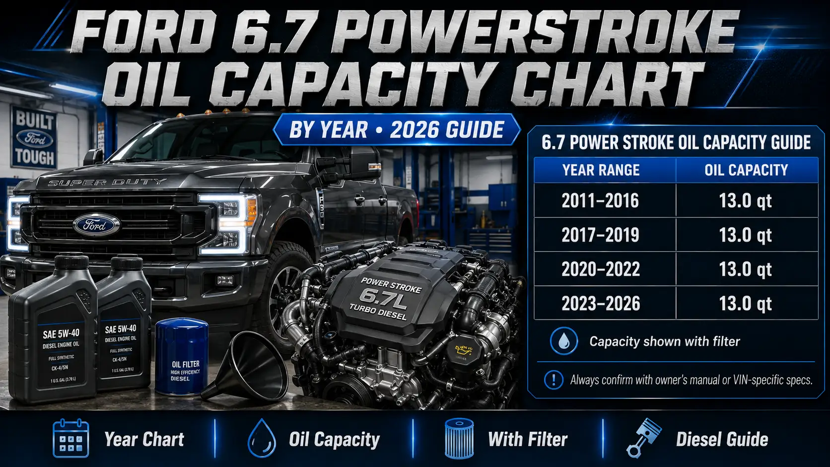 Ford 6.7 Powerstroke Oil Capacity Chart By Year - 2026 Guide