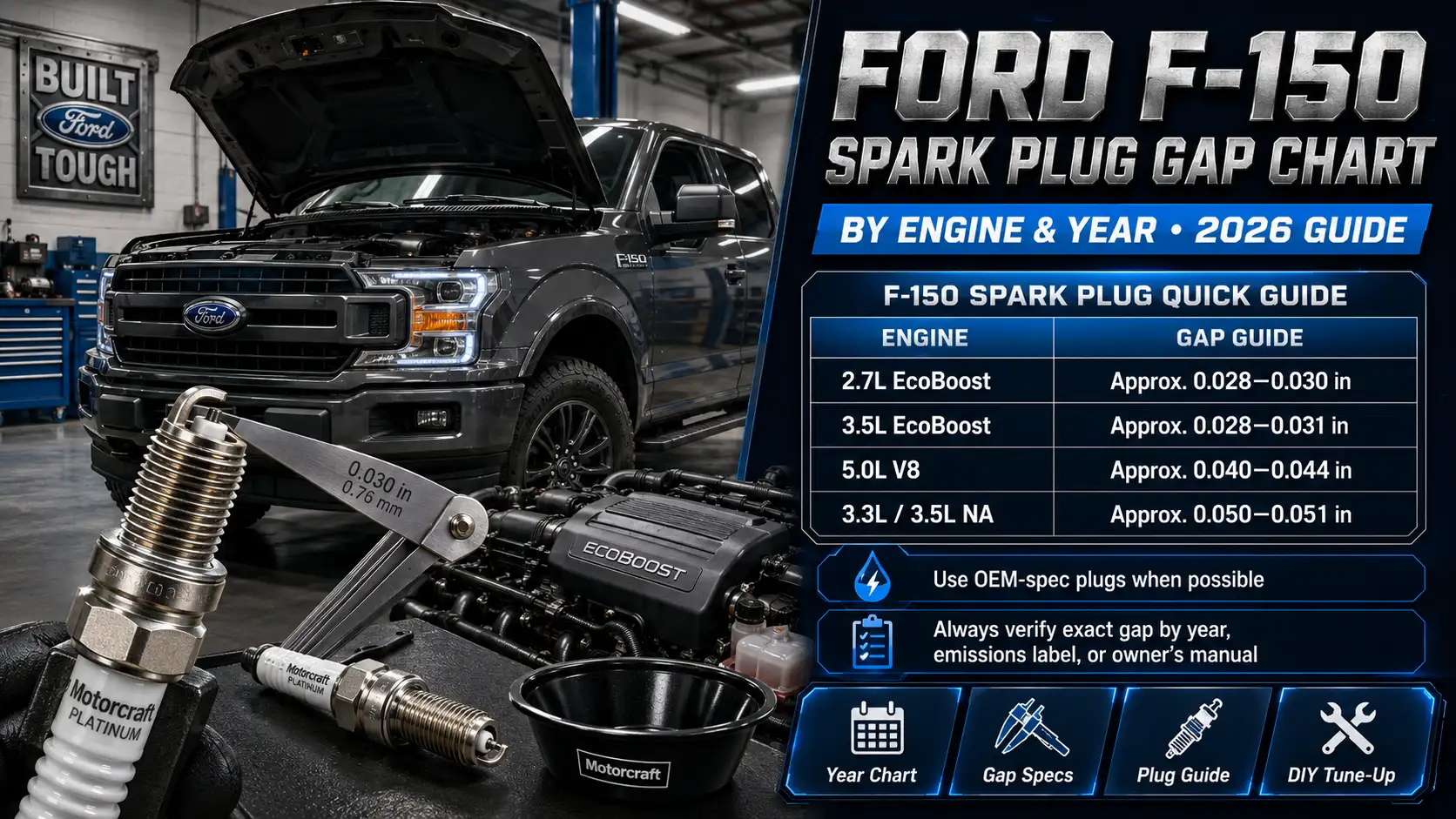 Ford F-150 Spark Plug Gap Chart by Engine and Year 2026