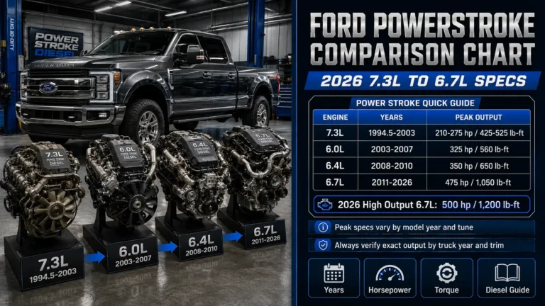 Ford Powerstroke Comparison Chart: 2026 7.3L to 6.7L Specs