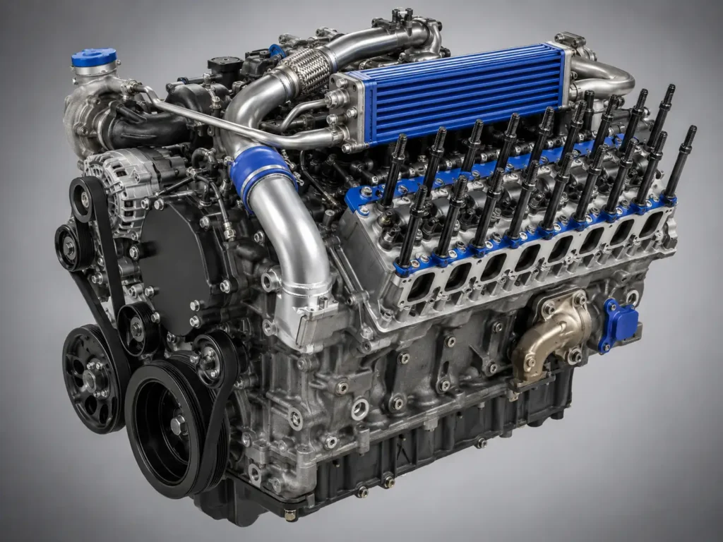 6.0L Powerstroke engine with bulletproof upgrades including ARP head studs and upgraded EGR cooler