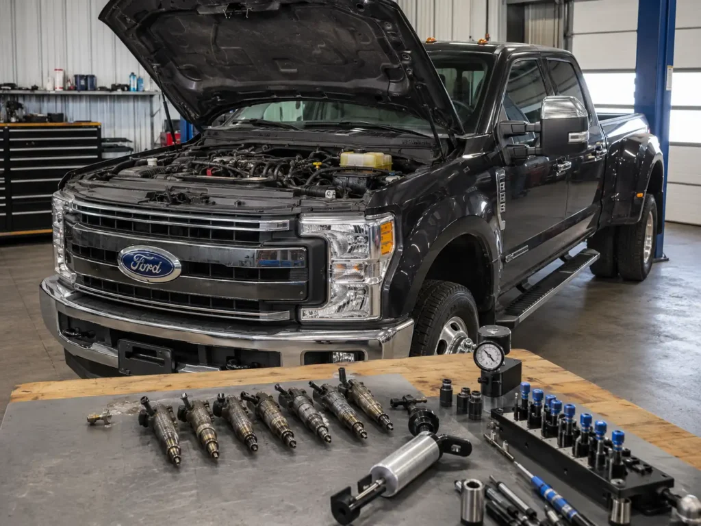 Ford 6.7 Powerstroke Injector Cup Size Chart by Year 2026 2 Ford 6.7 Powerstroke injector cup size chart repair guide.
Ford 6.7 Powerstroke engine bay, Ford Super Duty diesel workshop, 6.7 Powerstroke injector service, Ford F-350 engine repair