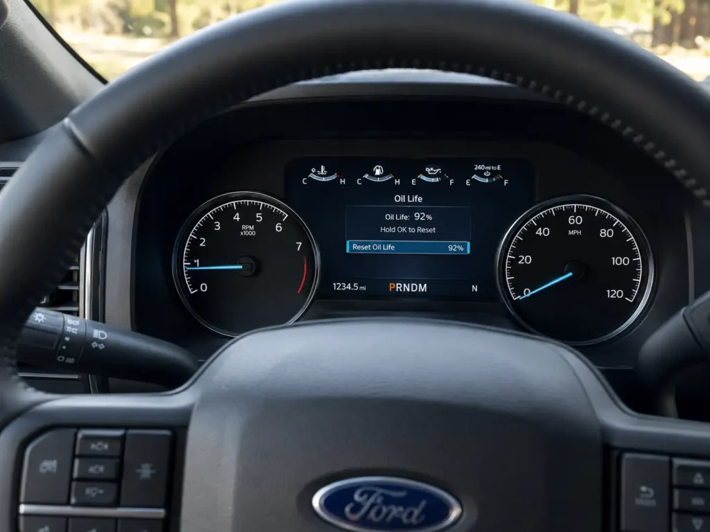 How to Reset Ford Oil Life Monitor: Model and Year in 2026 2 Ford F-150 cluster showing oil life monitor ready to reset