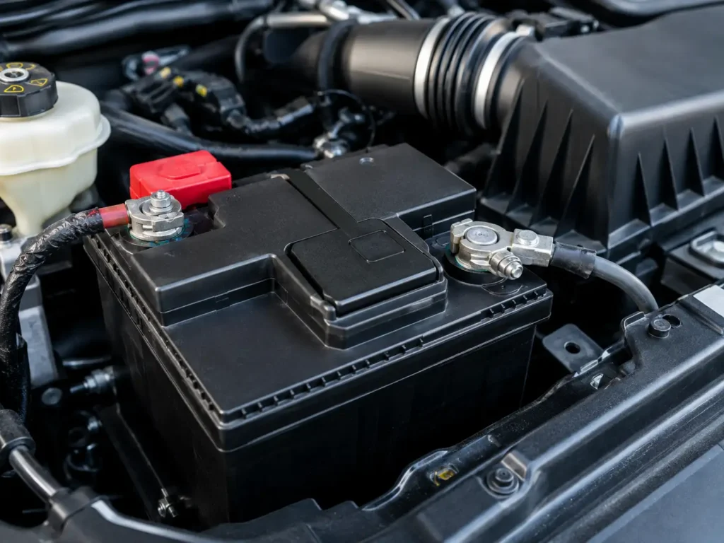 Ford F-150 battery and terminals before a battery reset procedure