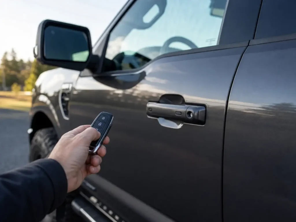 Ford F-150 driver door with key fob to silence alarm