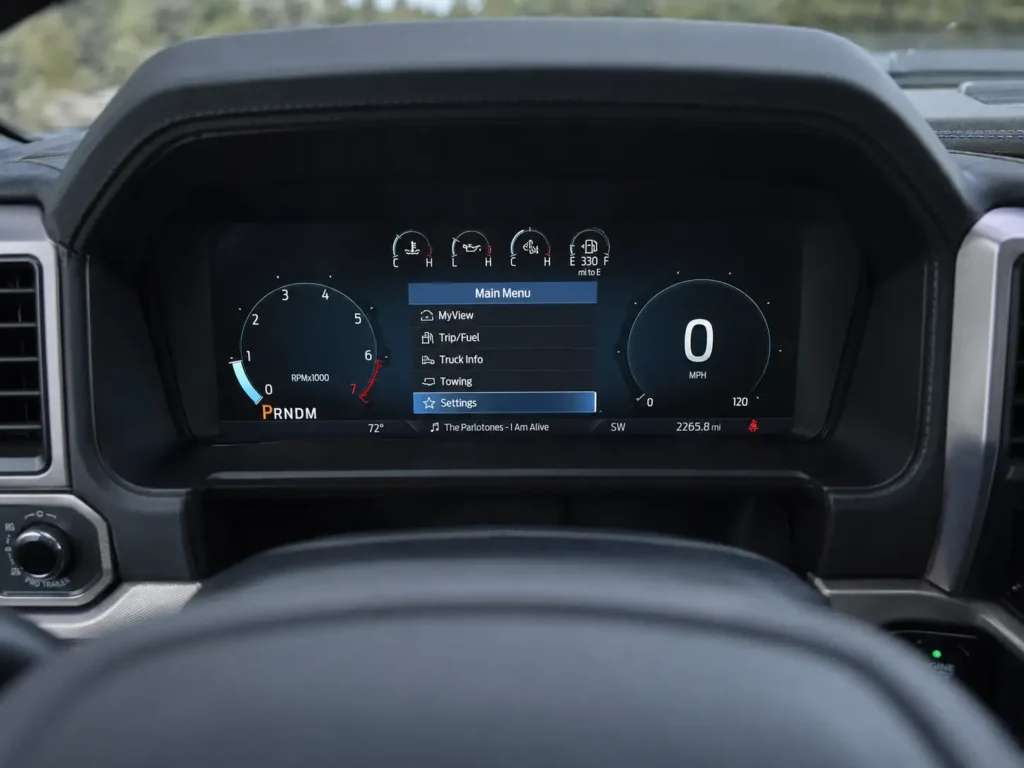 Ford F-150 gauge cluster settings screen for alarm system options