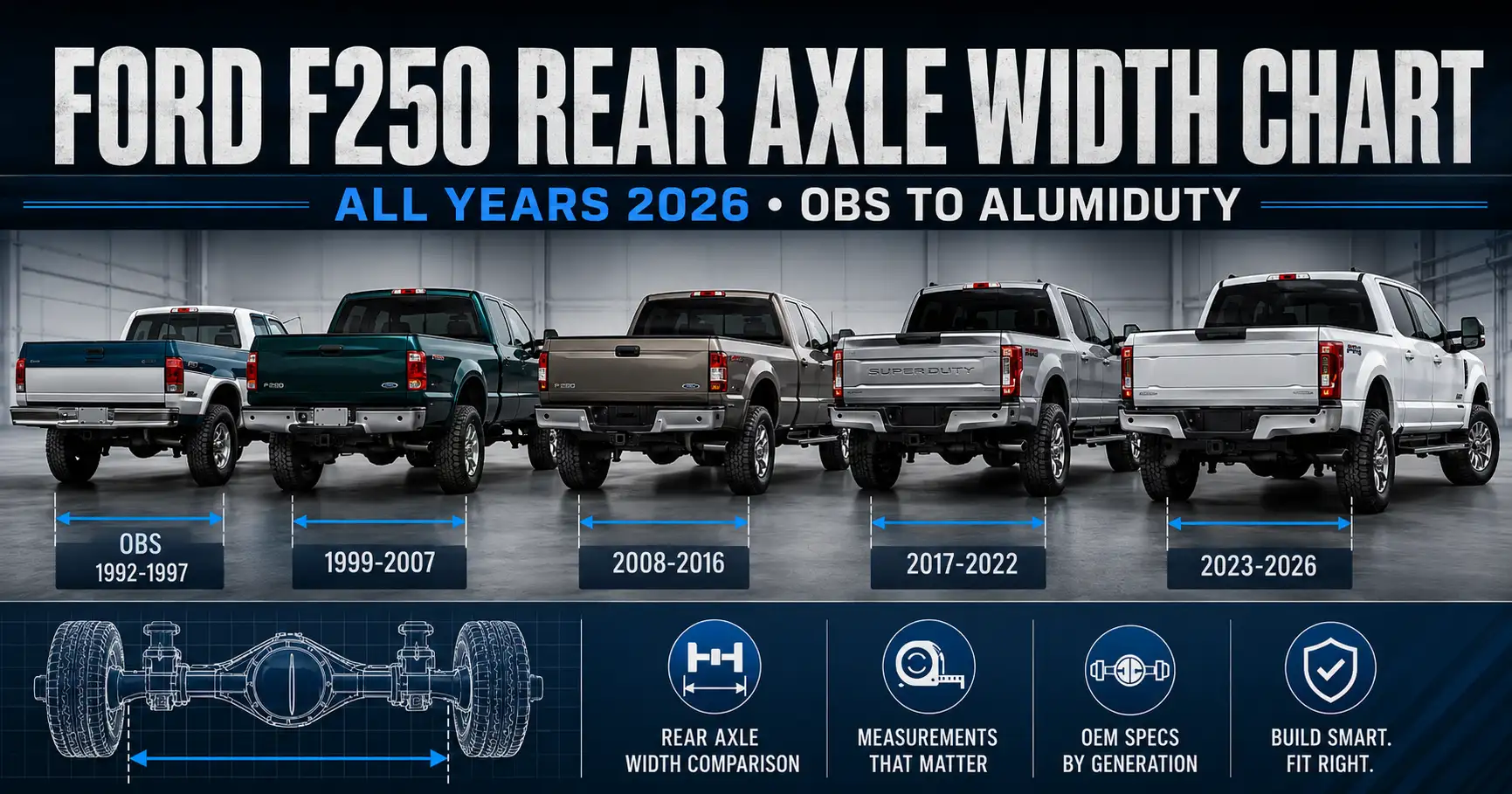 ford f250 rear axle width chart