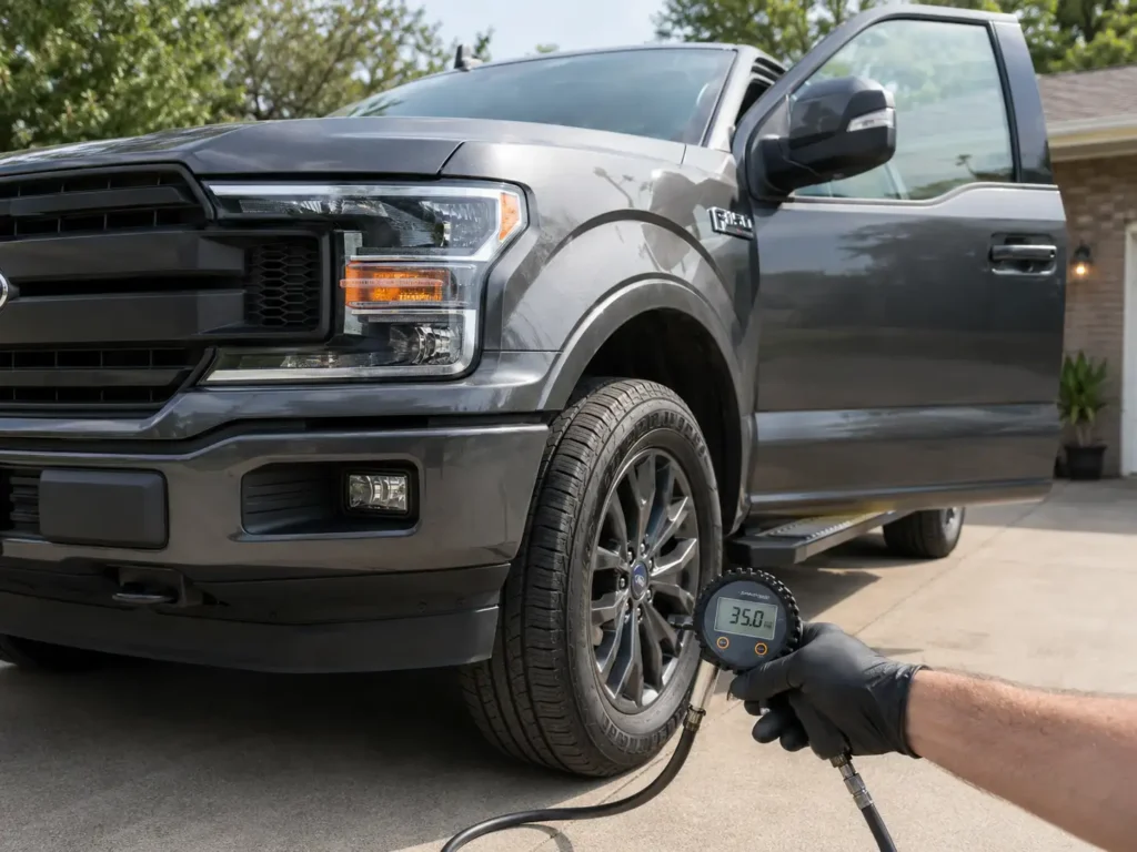 How to check Ford F150 tire pressure with gauge