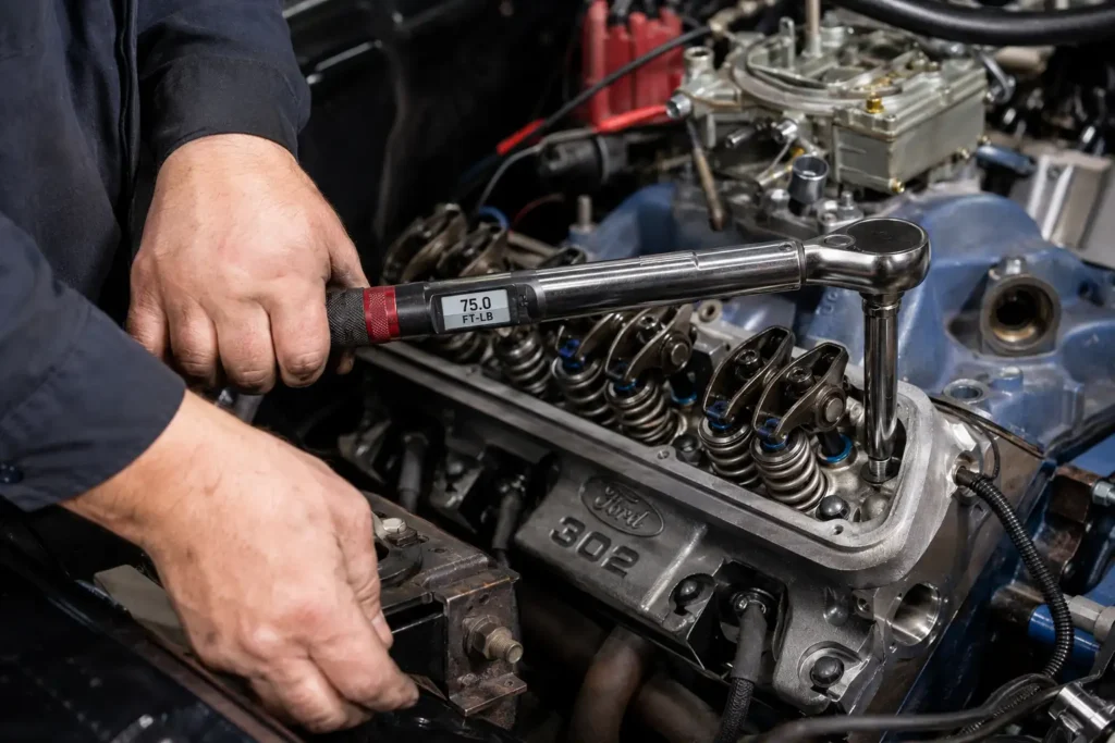 Torque wrench tightening Ford 302 cylinder head bolt