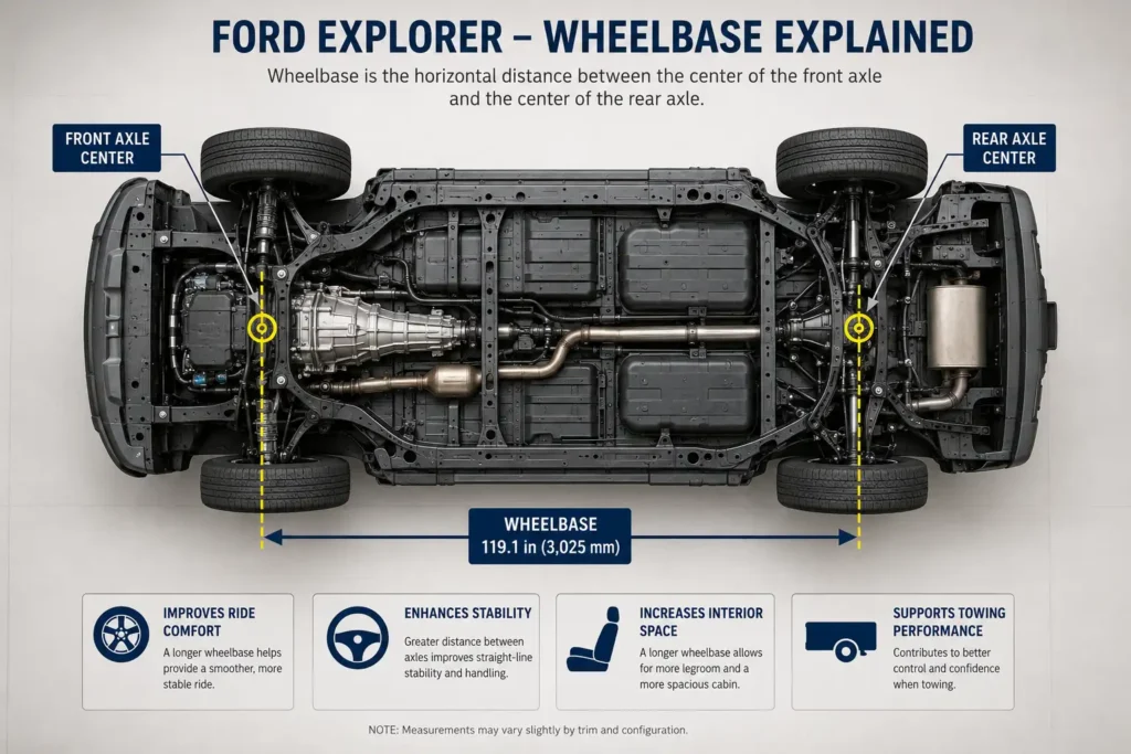 Ford Explorer chassis diagram showing wheelbase measurement points
