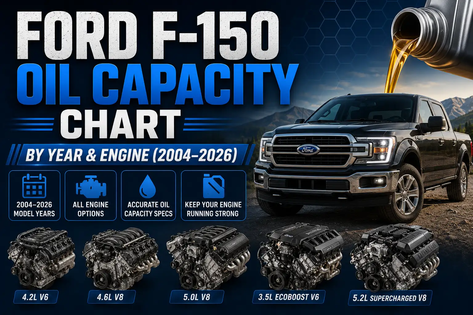 Ford F-150 Oil Capacity Chart By Year & Engine (2004–2026)