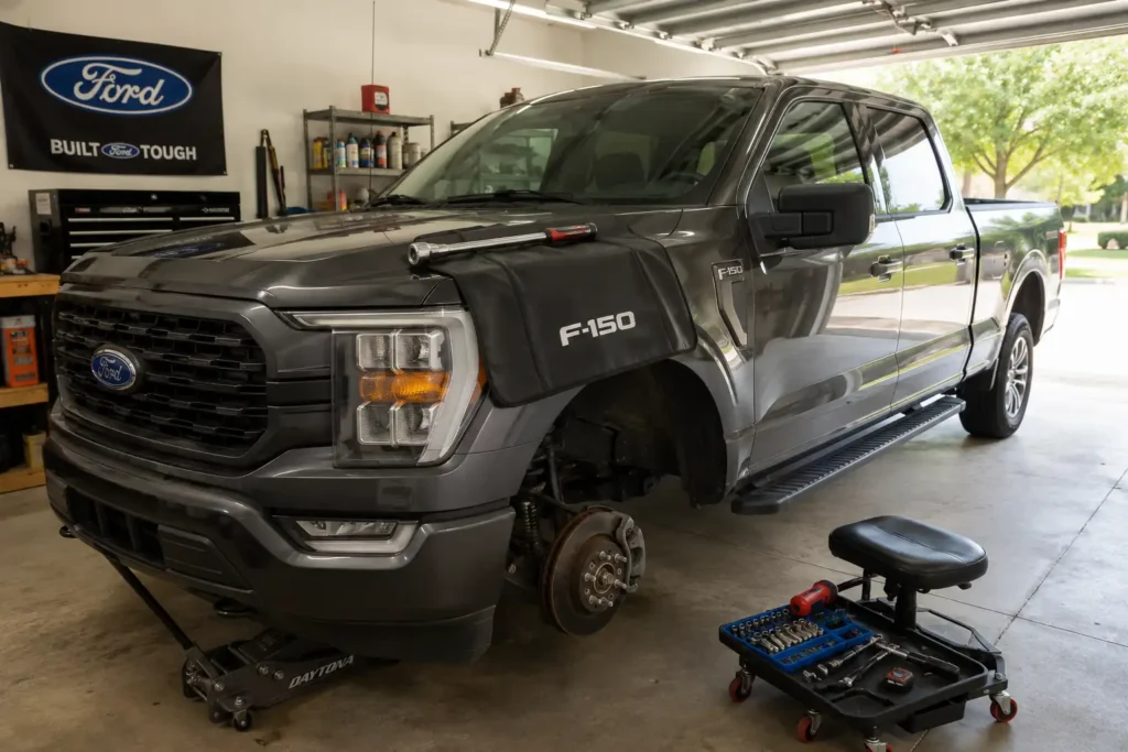 Ford F-150 Torque Specs Chart: Lug Nuts, Oil, Spark Plugs by Year 2 Ford F-150 wheel hub with torque wrench for lug nut spec check