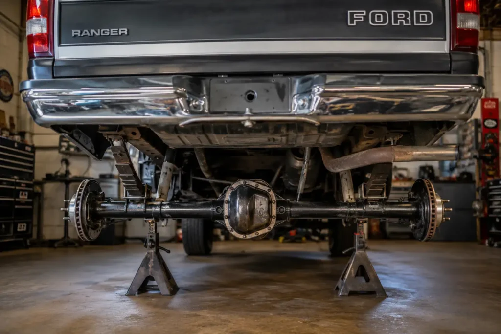 Ford Ranger rear axle housing showing width measurement points
